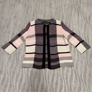 Misook Open Front Cardigan Plaid Knit Multicolor 3/4 Sleeve Women’s Size L